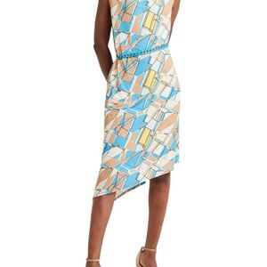 H by Halston Asymmetrical Dress in Blue and Beige